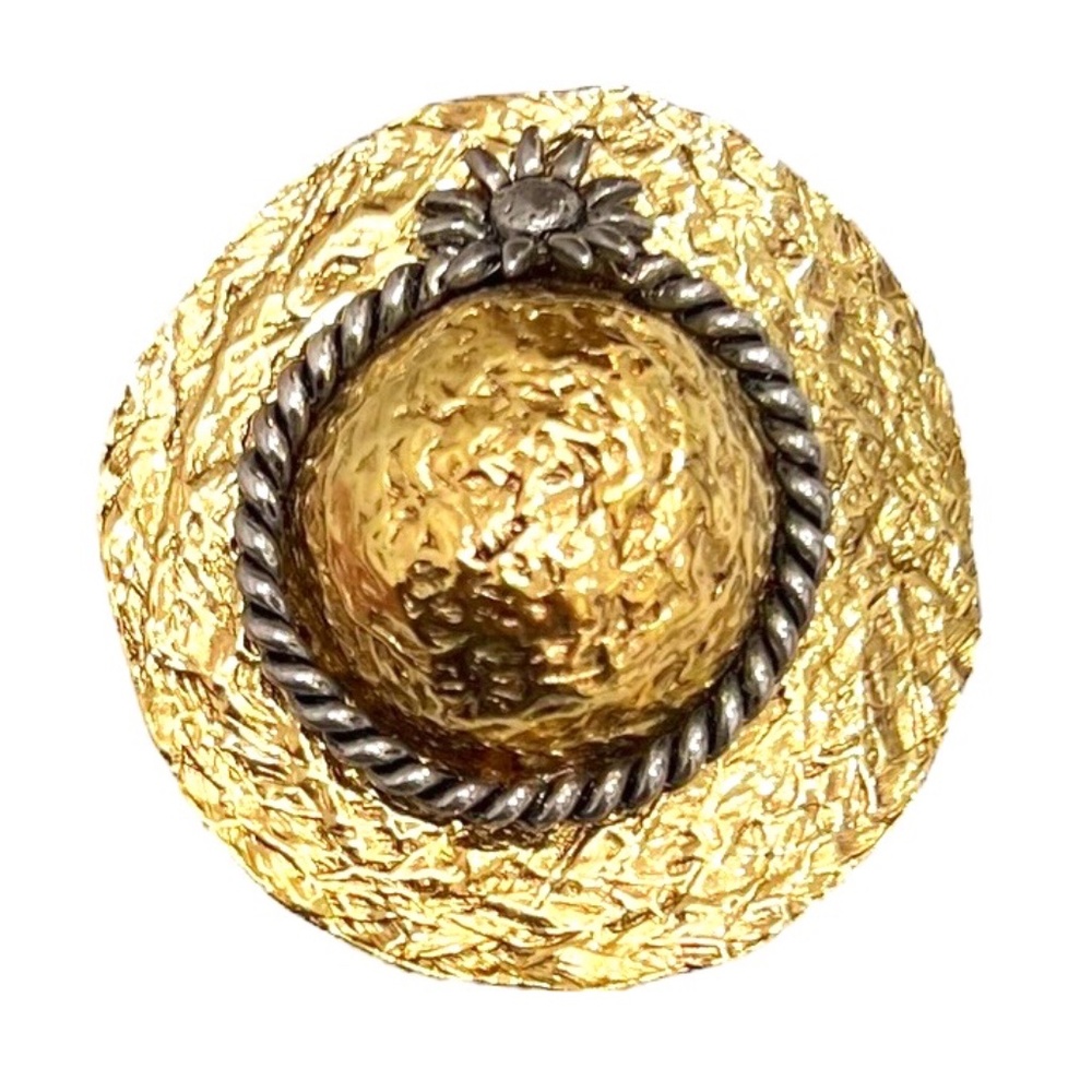 VINTAGE PREMIER DESIGNS CROWN GOLD TONE SUN HAT W FLOWER BROOCH - MISSING PIN